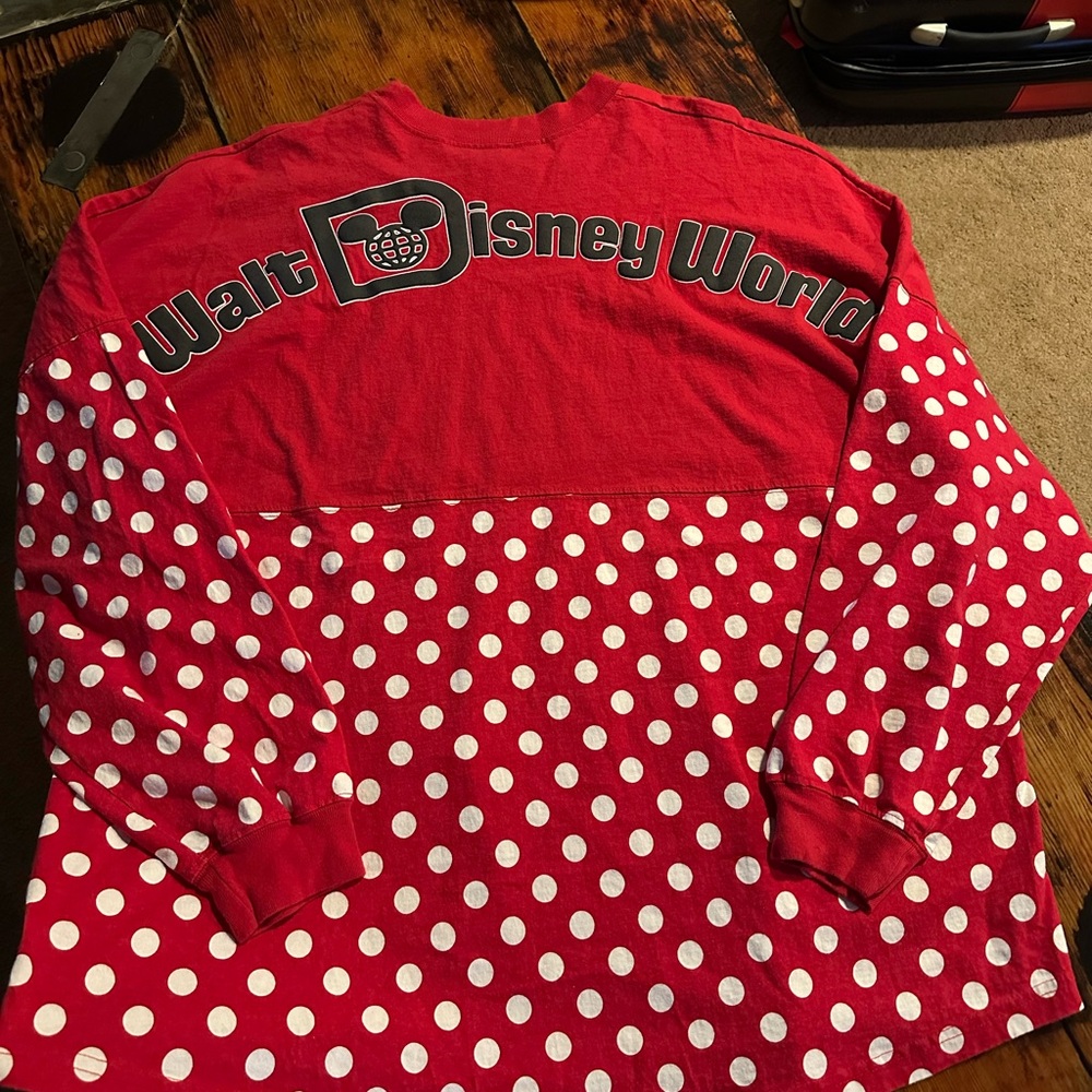 Disney Red Minnie Mouse Polka Dot Walt Disney World Spirit Jersey Long Sleeve